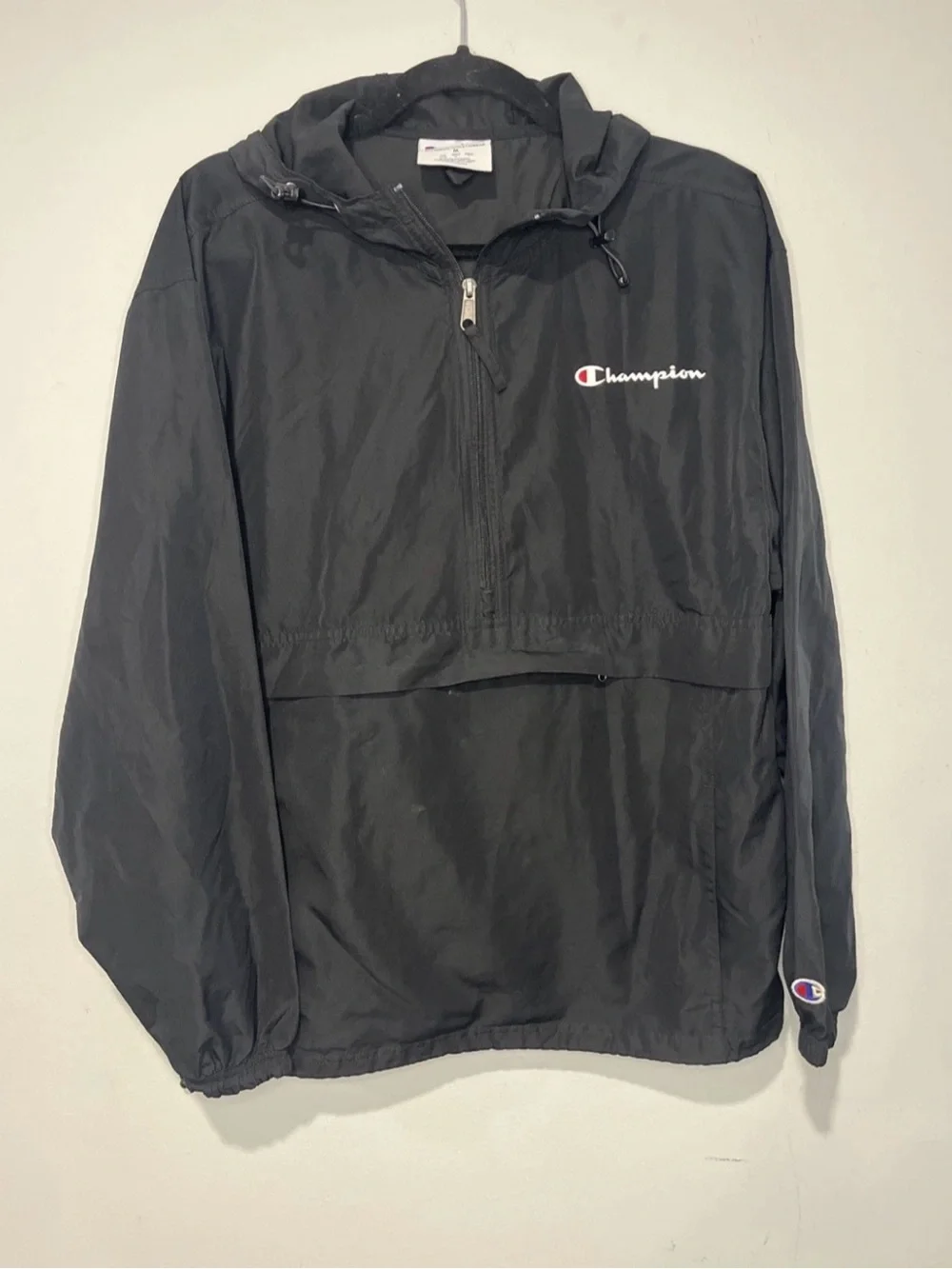 Champion Men’s Black Stadium Packable Hooded Pullover Windbreaker Jacket Size M